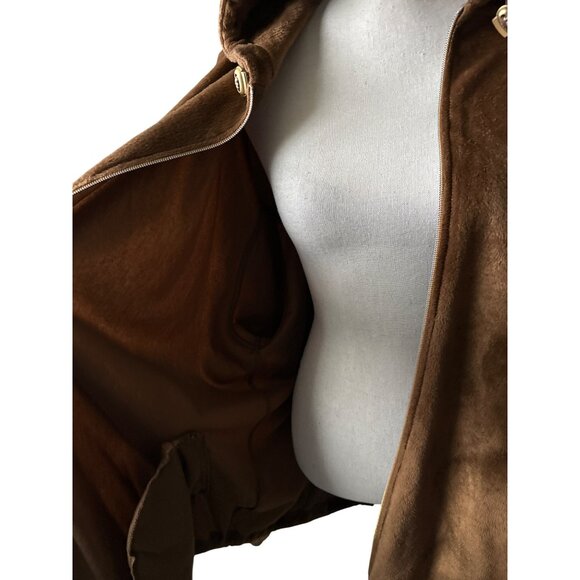 Jordan Craig Coat Y2K Velvet Jacket Brown Hooded Zip-Up Zip Pockets Size XL - Picture 3 of 8